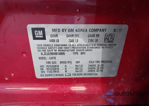 2017 Buick Encore Essence z USA, uszkodzony, nr VIN KL4CJGSB5HB140895